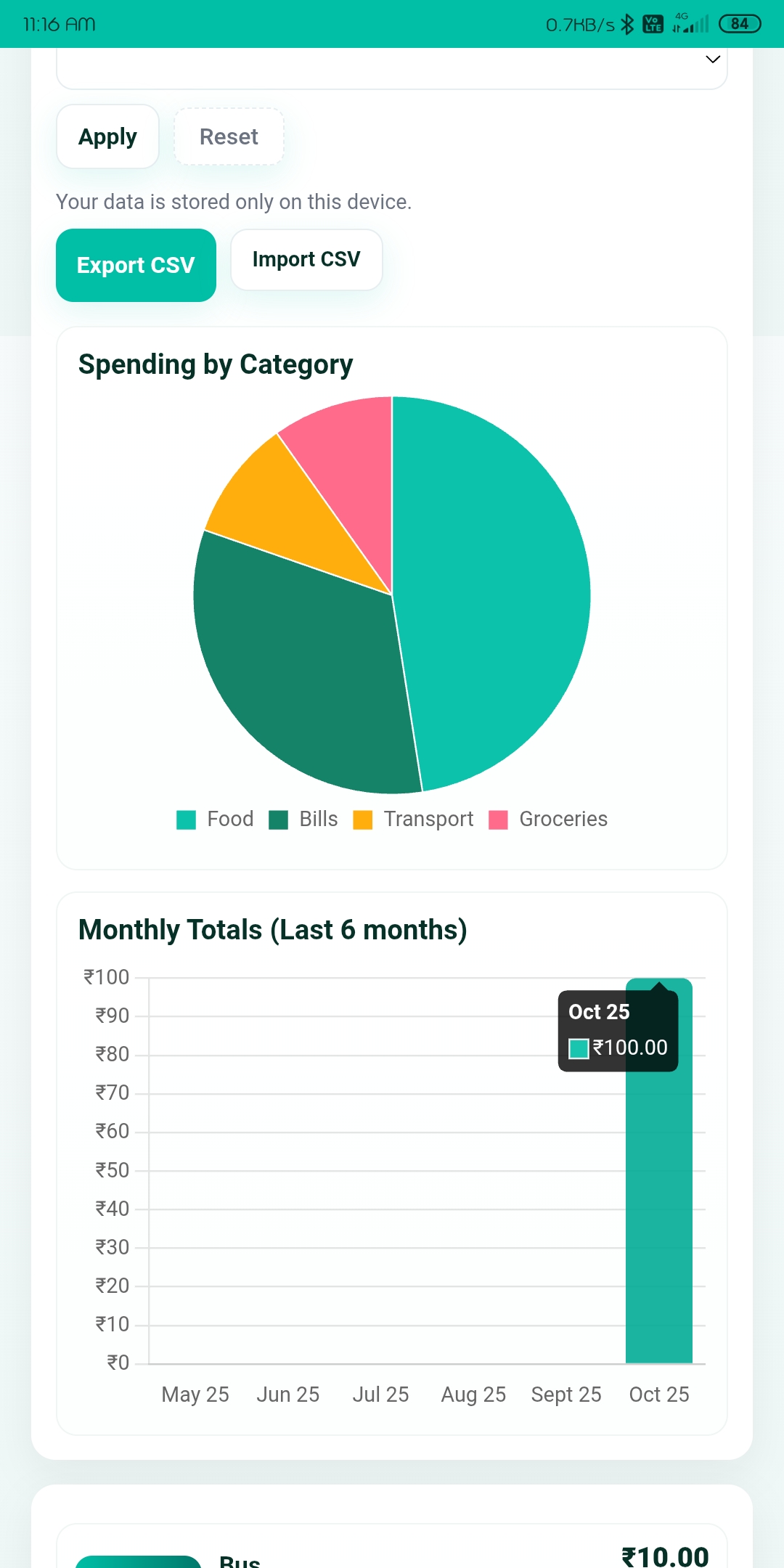 Excellyes Expense Tracker summary view with colorful chart