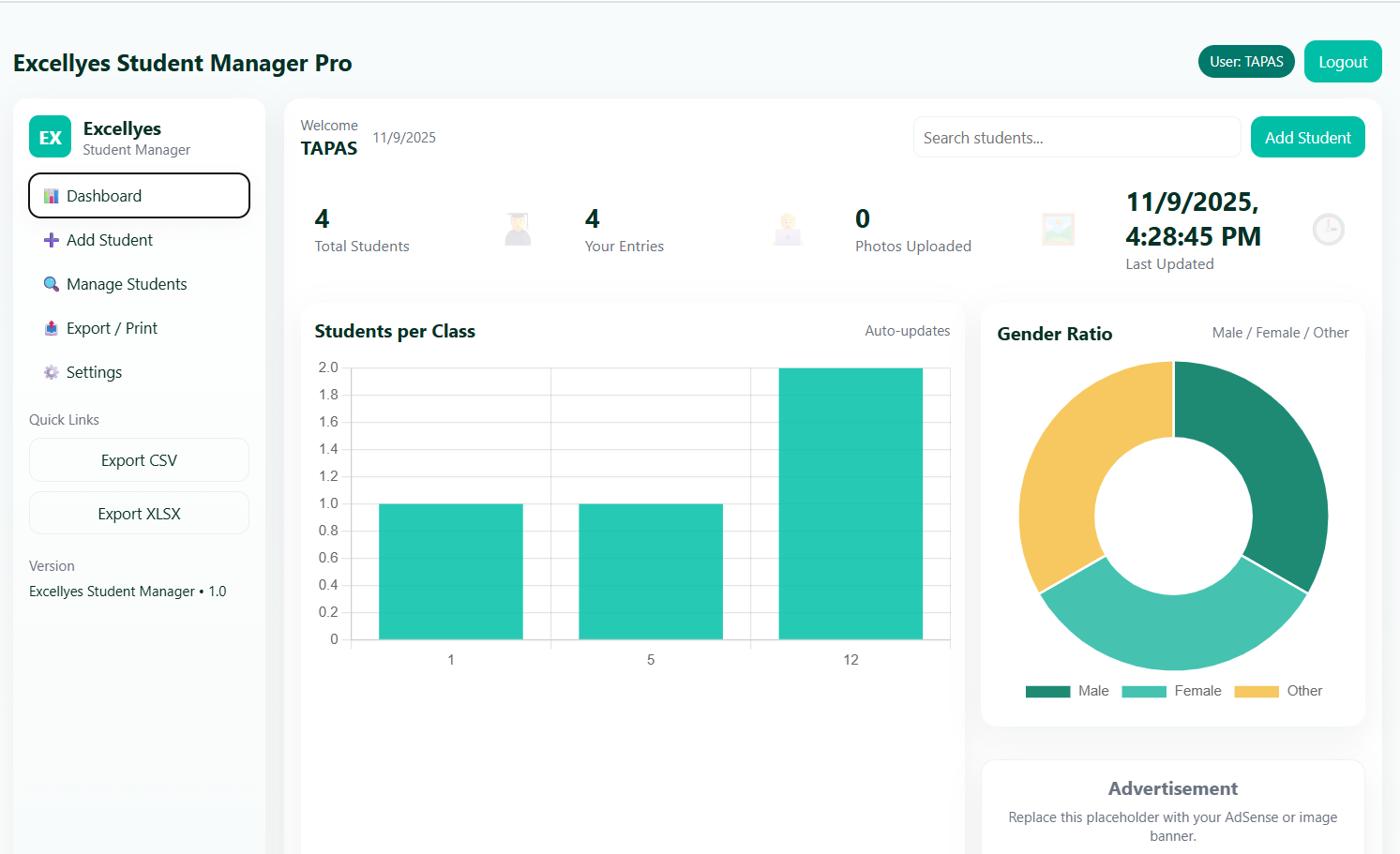 Excellyes Student Data Entry Form Preview